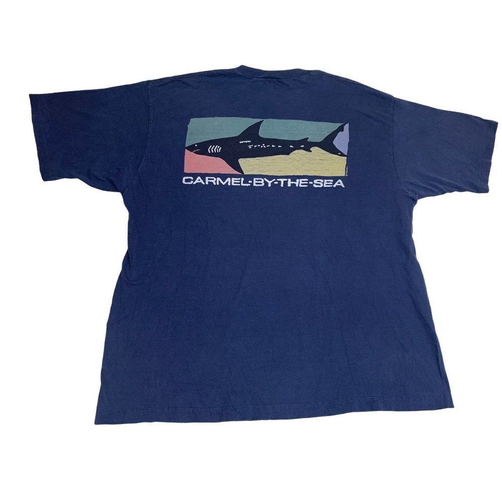 Vintage Carmel By The Sea Shark T-Shirt Blue XL Bay Area Monterey Ocean